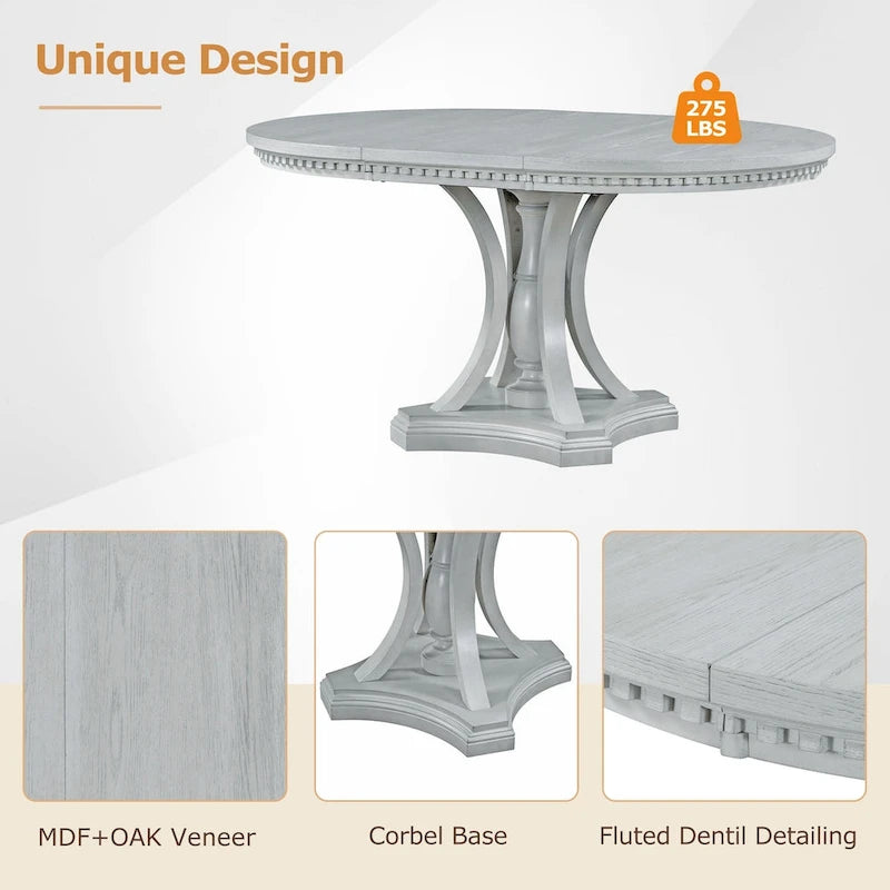 Retro 5-piece Dining Set Extendable Round Table and 4 Chairs for Kitchen Dining Room