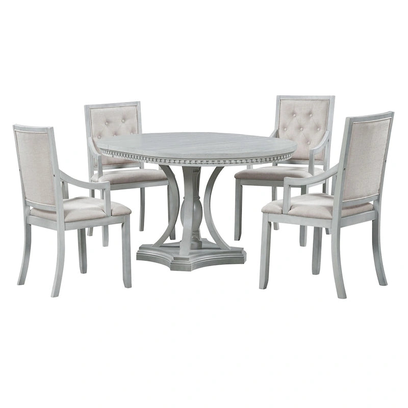 Retro 5-piece Dining Set Extendable Round Table and 4 Chairs for Kitchen Dining Room