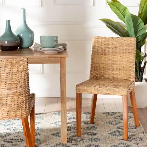 bali & pari Rowen Bohemian Light Honey Kubu Rattan and Mahogany Wood Dining Chair