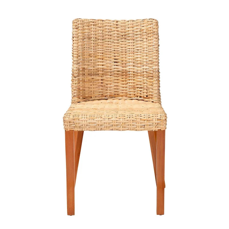 bali & pari Rowen Bohemian Light Honey Kubu Rattan and Mahogany Wood Dining Chair