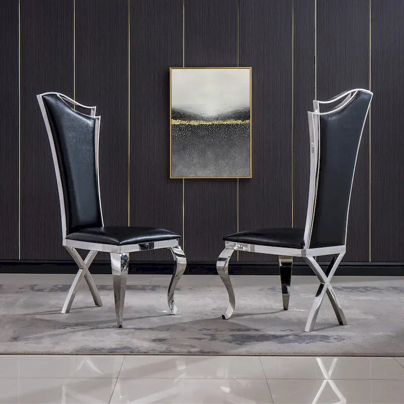 Velvet Unique Design Backrest Dining Chair with Stainless Steel Legs Set of 2