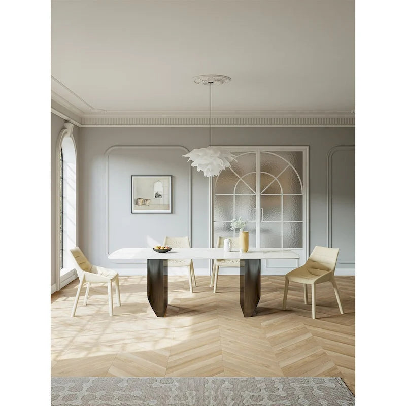 Lesly White 62.99 in. With Black Pedestal Dining Table (6 Seats) - 62.99D31.49W29.52H