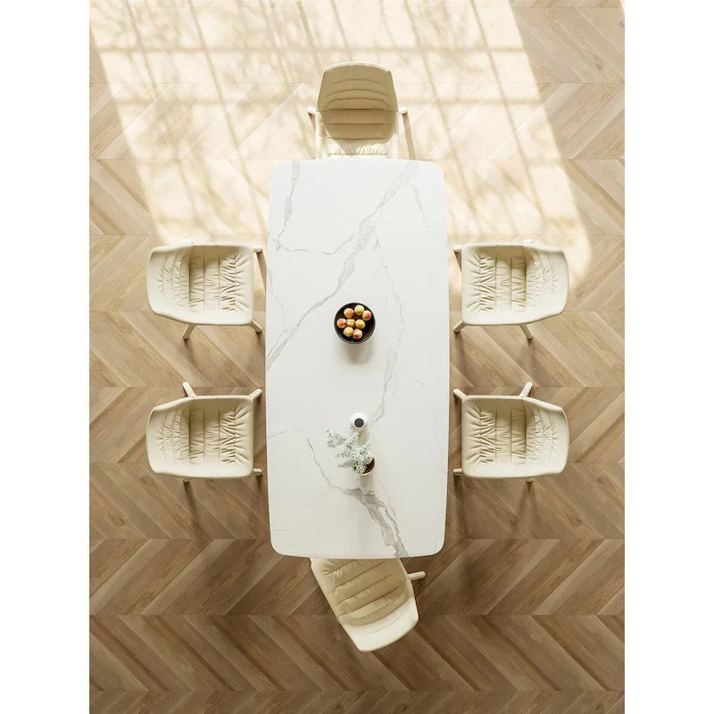 Lesly White 62.99 in. With Black Pedestal Dining Table (6 Seats) - 62.99D31.49W29.52H