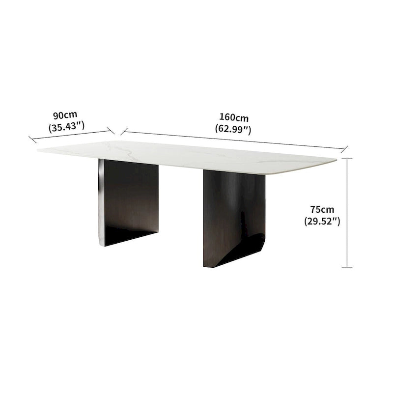 Lesly White 62.99 in. With Black Pedestal Dining Table (6 Seats) - 62.99D31.49W29.52H