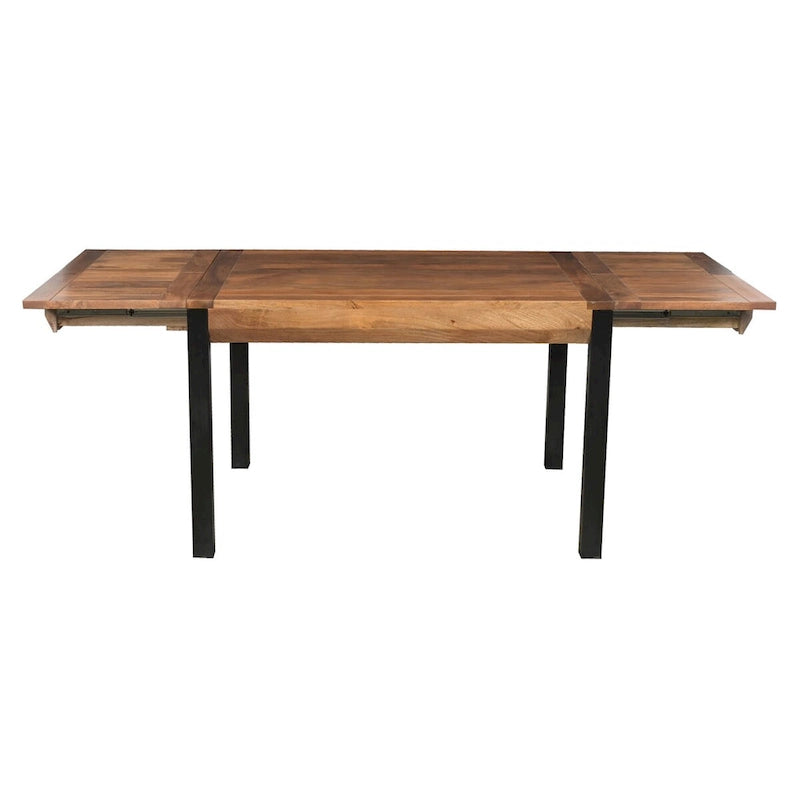 83 Inch Extendable Rectangular Dining Table, Handcrafted Mango Wood with Black Iron Legs