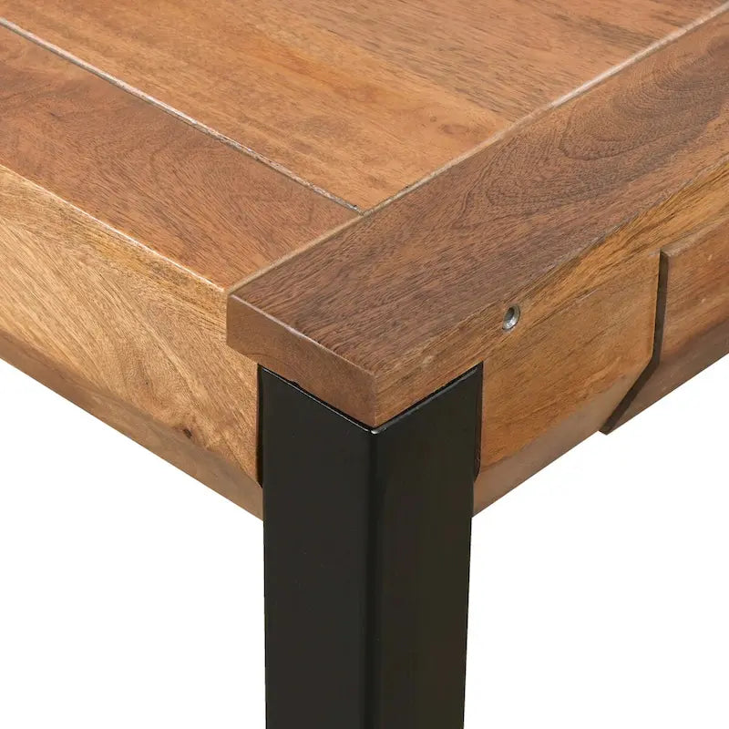 83 Inch Extendable Rectangular Dining Table, Handcrafted Mango Wood with Black Iron Legs