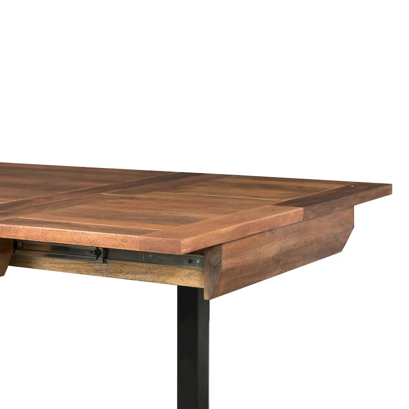 83 Inch Extendable Rectangular Dining Table, Handcrafted Mango Wood with Black Iron Legs