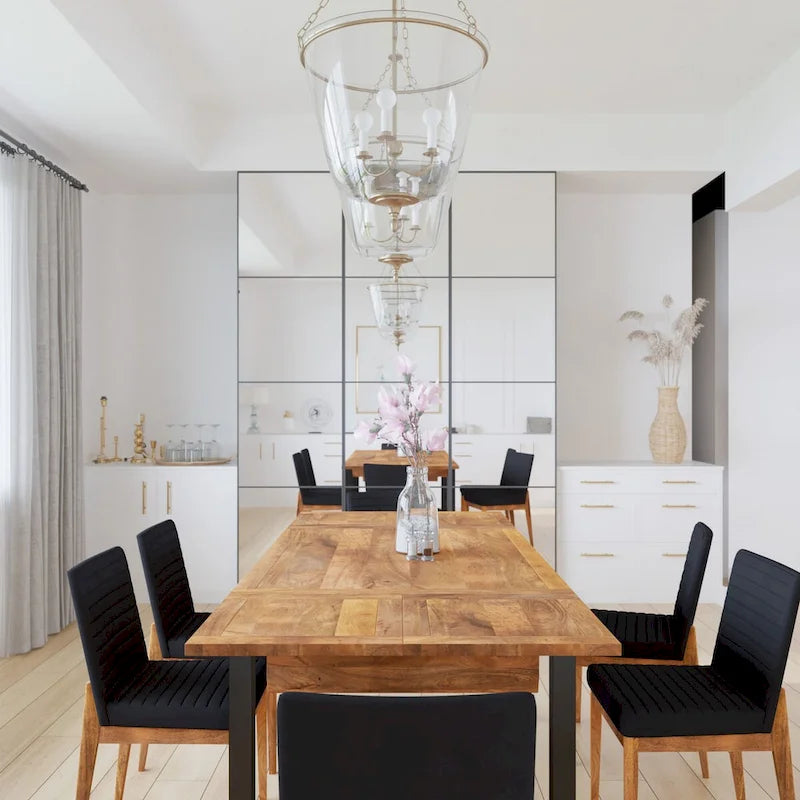 83 Inch Extendable Rectangular Dining Table, Handcrafted Mango Wood with Black Iron Legs