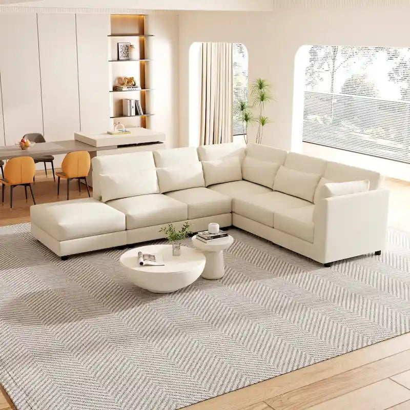 SUGIFT 5 Piece Versatile Linen Fabric Modular Sectional Sofa Set