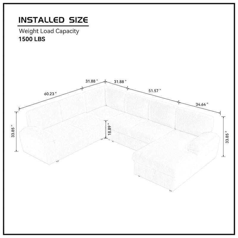 Oversized Modular Corduroy Upholstered Storage Sectional Sofa