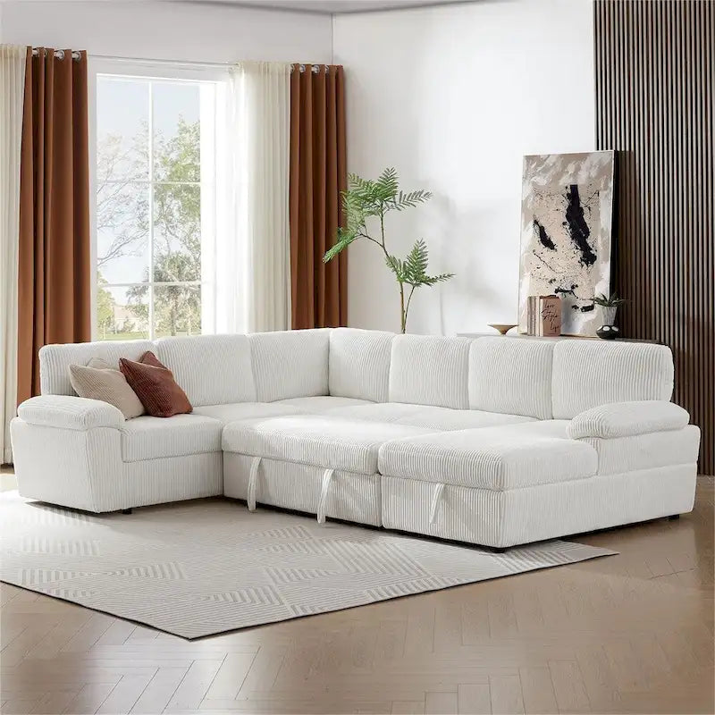 Oversized Modular Corduroy Upholstered Storage Sectional Sofa