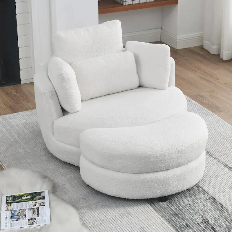 39W Oversized Swivel Chair,moon storage ottoman,Loveseat Circle Swivel Barrel Chairs Cuddle Sofa Lounger Armchair,4 Pillows