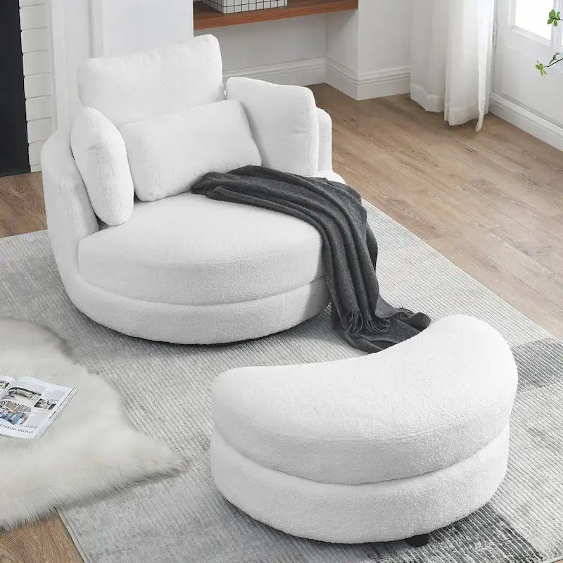 39W Oversized Swivel Chair,moon storage ottoman,Loveseat Circle Swivel Barrel Chairs Cuddle Sofa Lounger Armchair,4 Pillows
