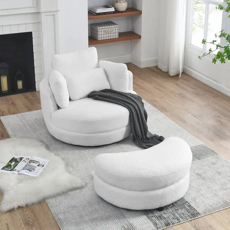 39W Oversized Swivel Chair,moon storage ottoman,Loveseat Circle Swivel Barrel Chairs Cuddle Sofa Lounger Armchair,4 Pillows