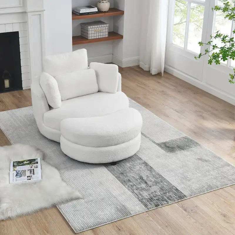 39W Oversized Swivel Chair,moon storage ottoman,Loveseat Circle Swivel Barrel Chairs Cuddle Sofa Lounger Armchair,4 Pillows
