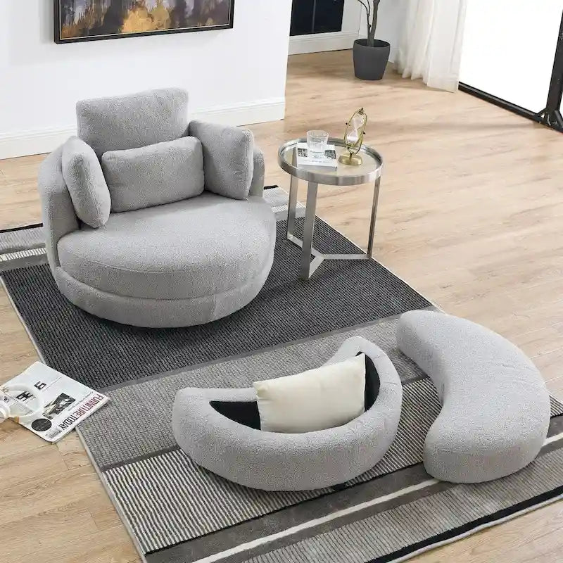 39W Oversized Swivel Chair,moon storage ottoman,Loveseat Circle Swivel Barrel Chairs Cuddle Sofa Lounger Armchair,4 Pillows