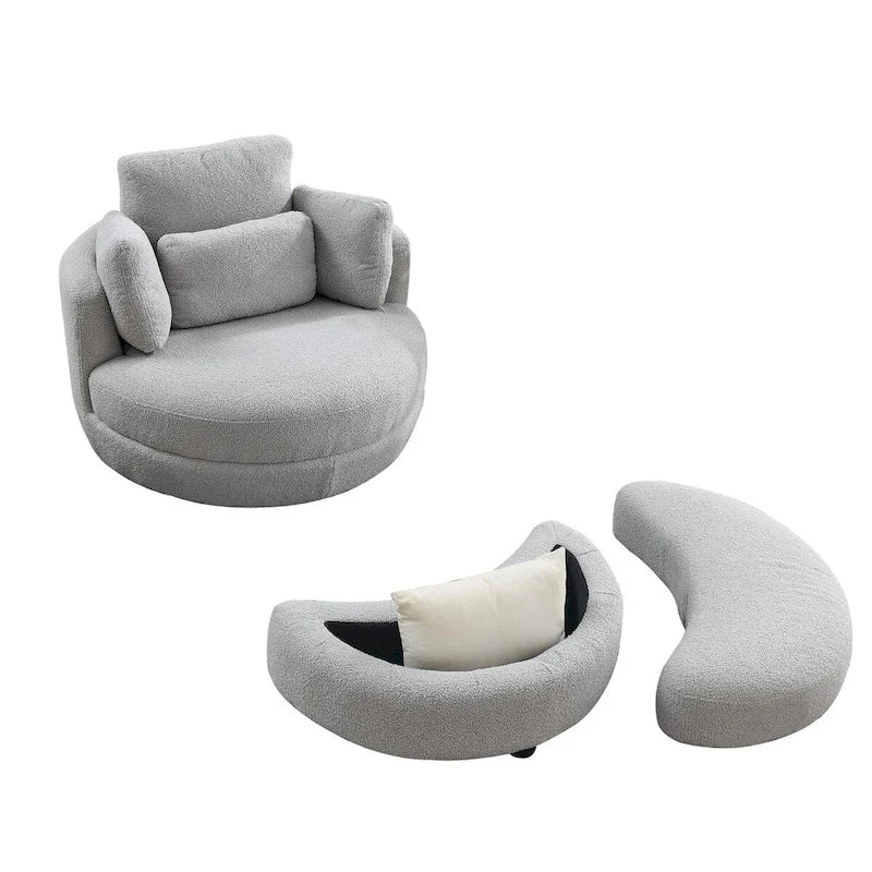 39W Oversized Swivel Chair,moon storage ottoman,Loveseat Circle Swivel Barrel Chairs Cuddle Sofa Lounger Armchair,4 Pillows