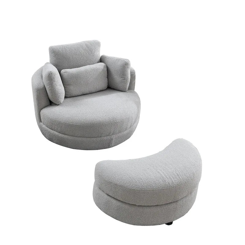 39W Oversized Swivel Chair,moon storage ottoman,Loveseat Circle Swivel Barrel Chairs Cuddle Sofa Lounger Armchair,4 Pillows
