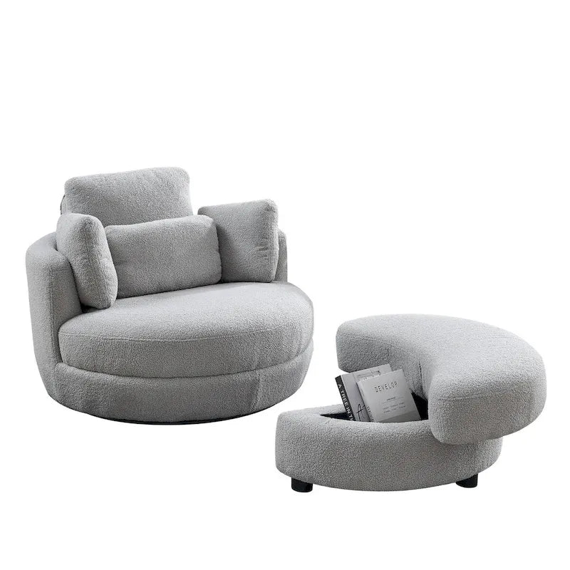 39W Oversized Swivel Chair,moon storage ottoman,Loveseat Circle Swivel Barrel Chairs Cuddle Sofa Lounger Armchair,4 Pillows