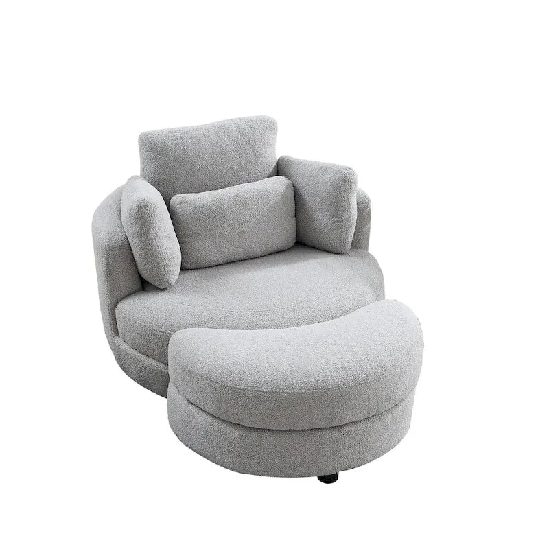 39W Oversized Swivel Chair,moon storage ottoman,Loveseat Circle Swivel Barrel Chairs Cuddle Sofa Lounger Armchair,4 Pillows
