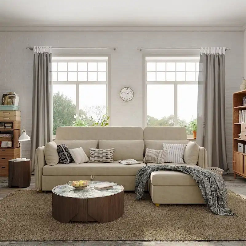 98.43 Modern Minimalist L Shape Sofa BedAnti-scratch and Water-proof, Solid Wood Frame