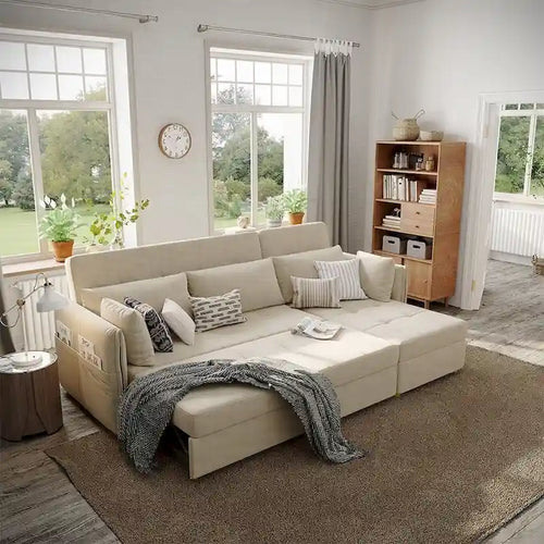 98.43 Modern Minimalist L Shape Sofa BedAnti-scratch and Water-proof, Solid Wood Frame