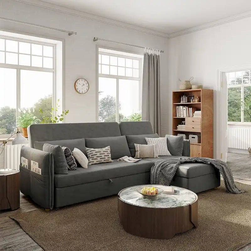 98.43 Modern Minimalist L Shape Sofa BedAnti-scratch and Water-proof, Solid Wood Frame