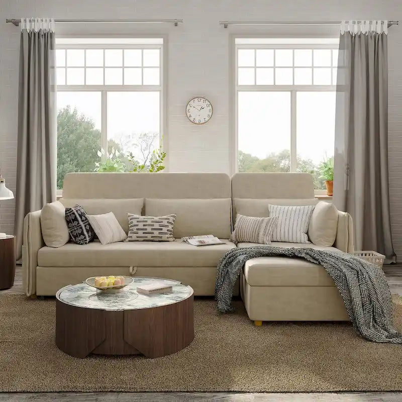 98.43 Modern Minimalist L Shape Sofa BedAnti-scratch and Water-proof, Solid Wood Frame