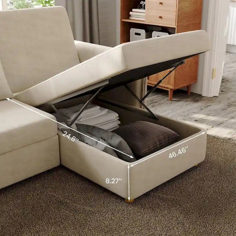 98.43 Modern Minimalist L Shape Sofa BedAnti-scratch and Water-proof, Solid Wood Frame