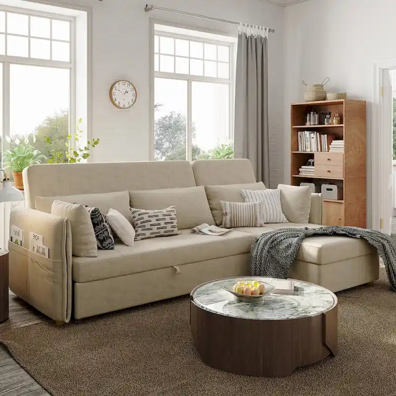 98.43 Modern Minimalist L Shape Sofa BedAnti-scratch and Water-proof, Solid Wood Frame