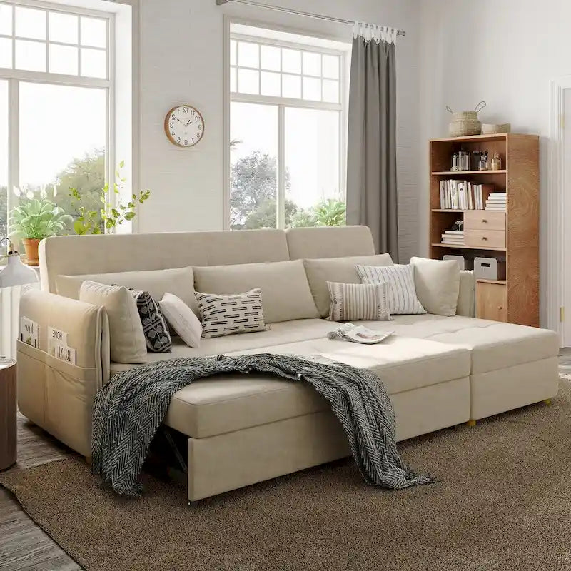 98.43 Modern Minimalist L Shape Sofa BedAnti-scratch and Water-proof, Solid Wood Frame