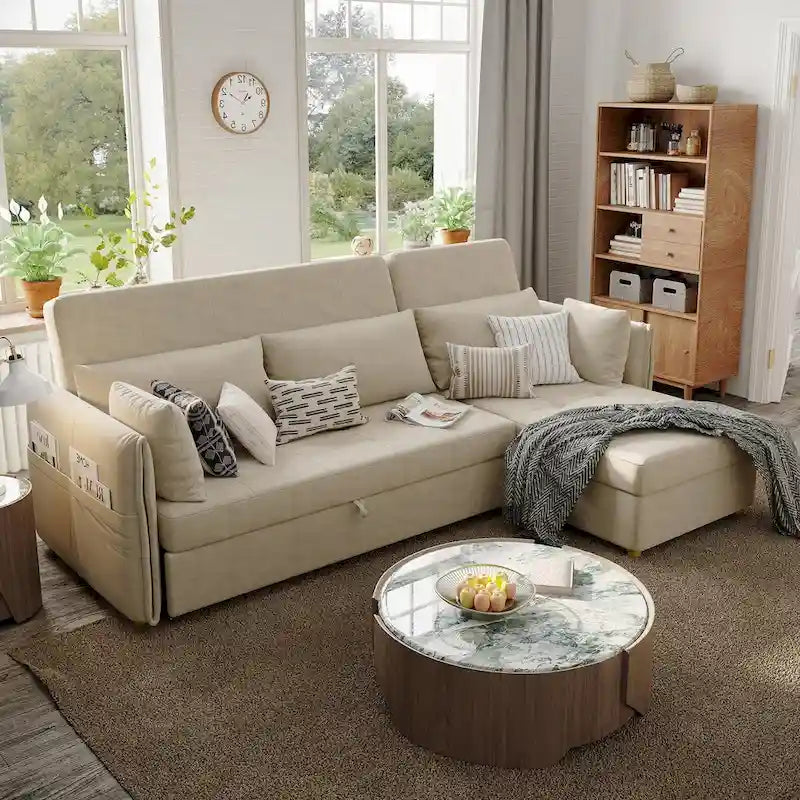 98.43 Modern Minimalist L Shape Sofa BedAnti-scratch and Water-proof, Solid Wood Frame