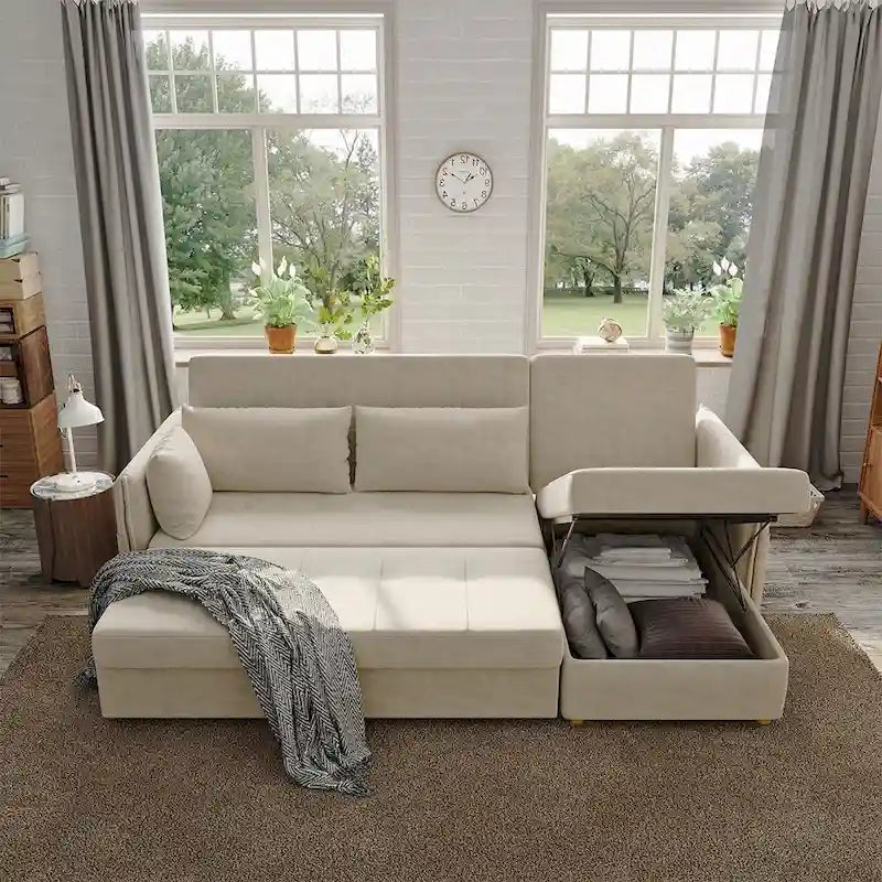 98.43 Modern Minimalist L Shape Sofa BedAnti-scratch and Water-proof, Solid Wood Frame