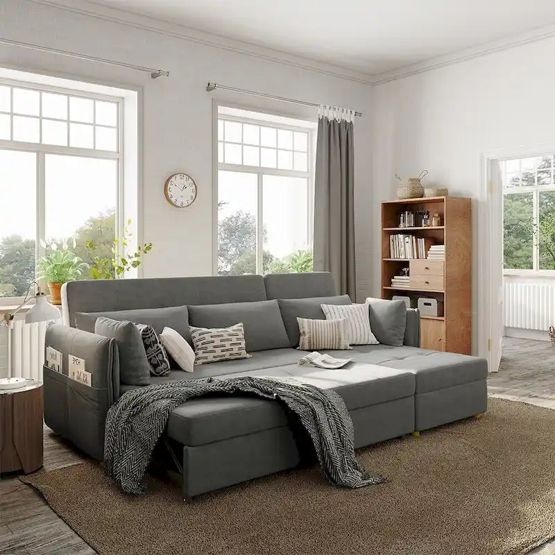 98.43 Modern Minimalist L Shape Sofa BedAnti-scratch and Water-proof, Solid Wood Frame