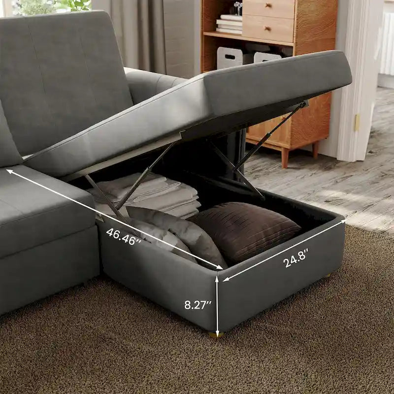 98.43 Modern Minimalist L Shape Sofa BedAnti-scratch and Water-proof, Solid Wood Frame