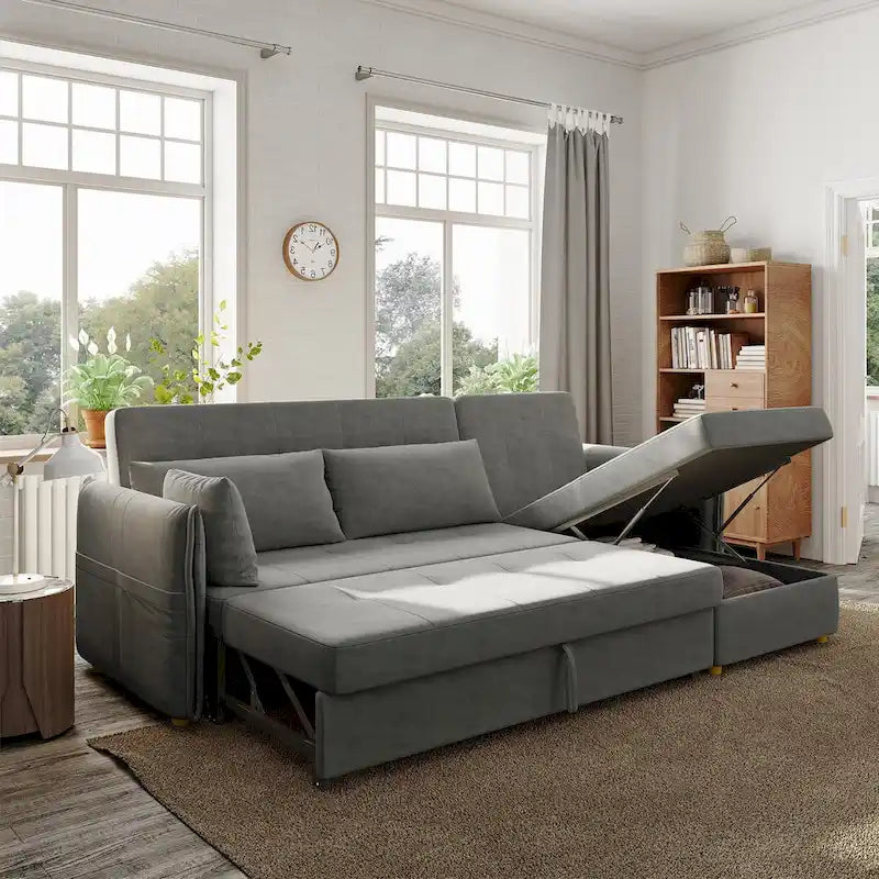 98.43 Modern Minimalist L Shape Sofa BedAnti-scratch and Water-proof, Solid Wood Frame