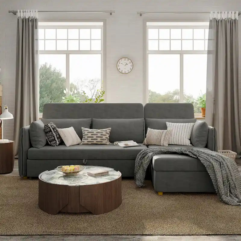 98.43 Modern Minimalist L Shape Sofa BedAnti-scratch and Water-proof, Solid Wood Frame