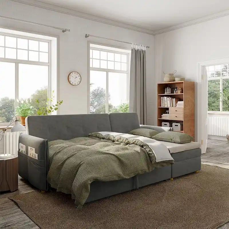 98.43 Modern Minimalist L Shape Sofa BedAnti-scratch and Water-proof, Solid Wood Frame