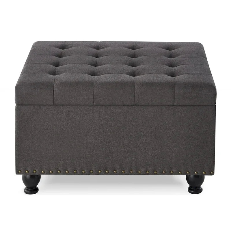 Large Square Storage Ottoman Upholstered Button Tufted Coffee Table - 30W x 30D x 18H.