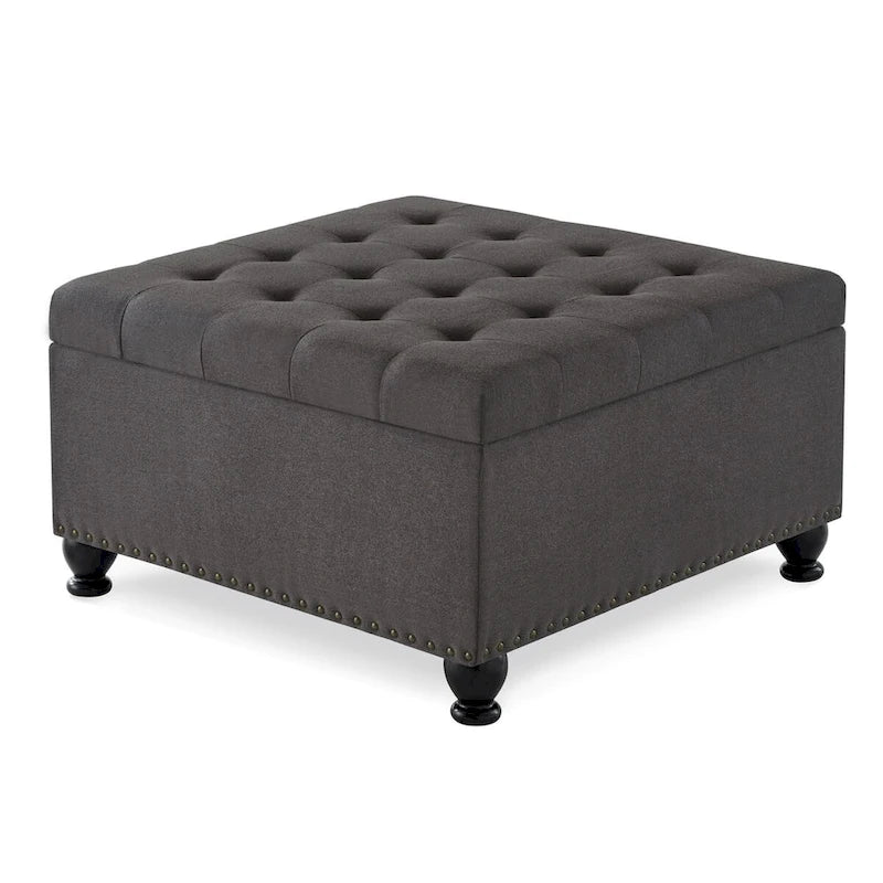 Large Square Storage Ottoman Upholstered Button Tufted Coffee Table - 30W x 30D x 18H.