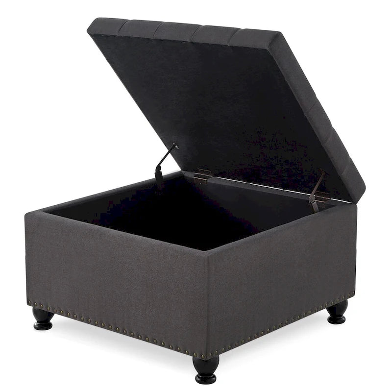 Large Square Storage Ottoman Upholstered Button Tufted Coffee Table - 30W x 30D x 18H.