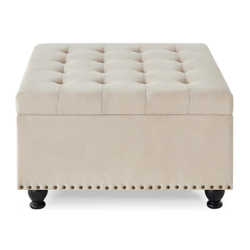 Large Square Storage Ottoman Upholstered Button Tufted Coffee Table - 30W x 30D x 18H.