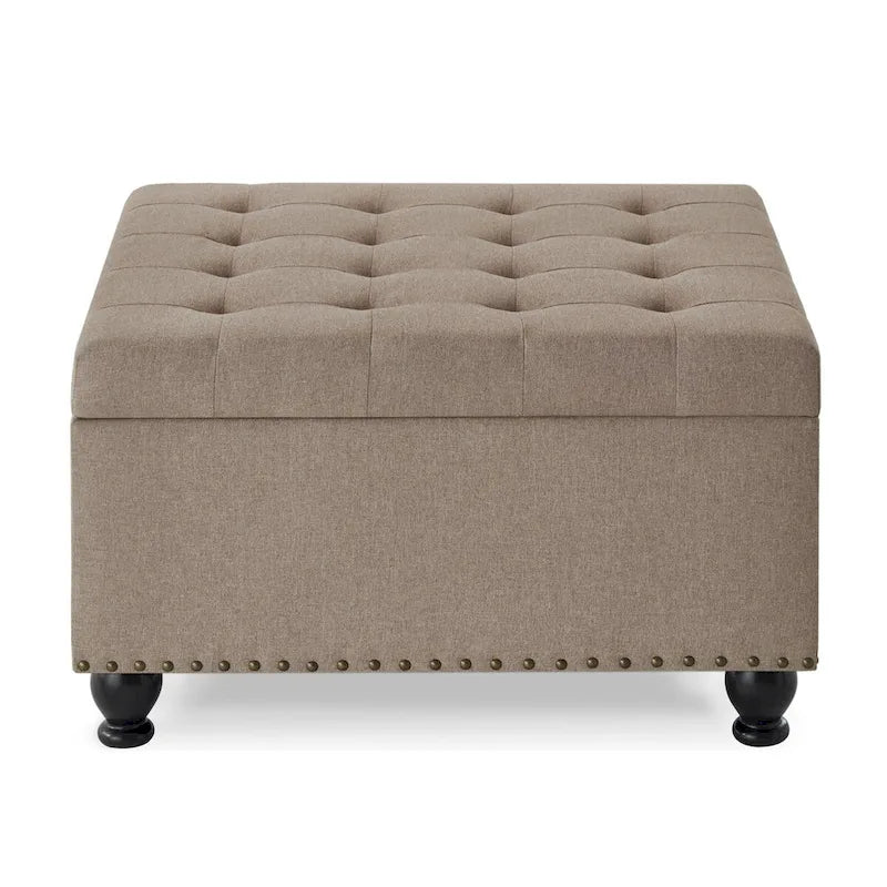 Large Square Storage Ottoman Upholstered Button Tufted Coffee Table - 30W x 30D x 18H.
