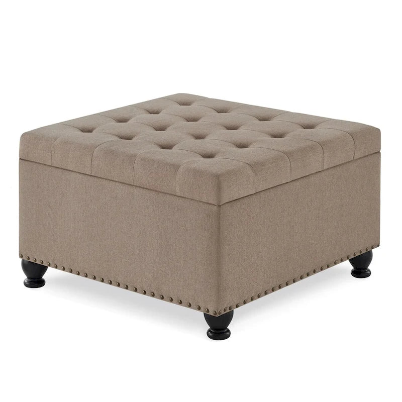 Large Square Storage Ottoman Upholstered Button Tufted Coffee Table - 30W x 30D x 18H.