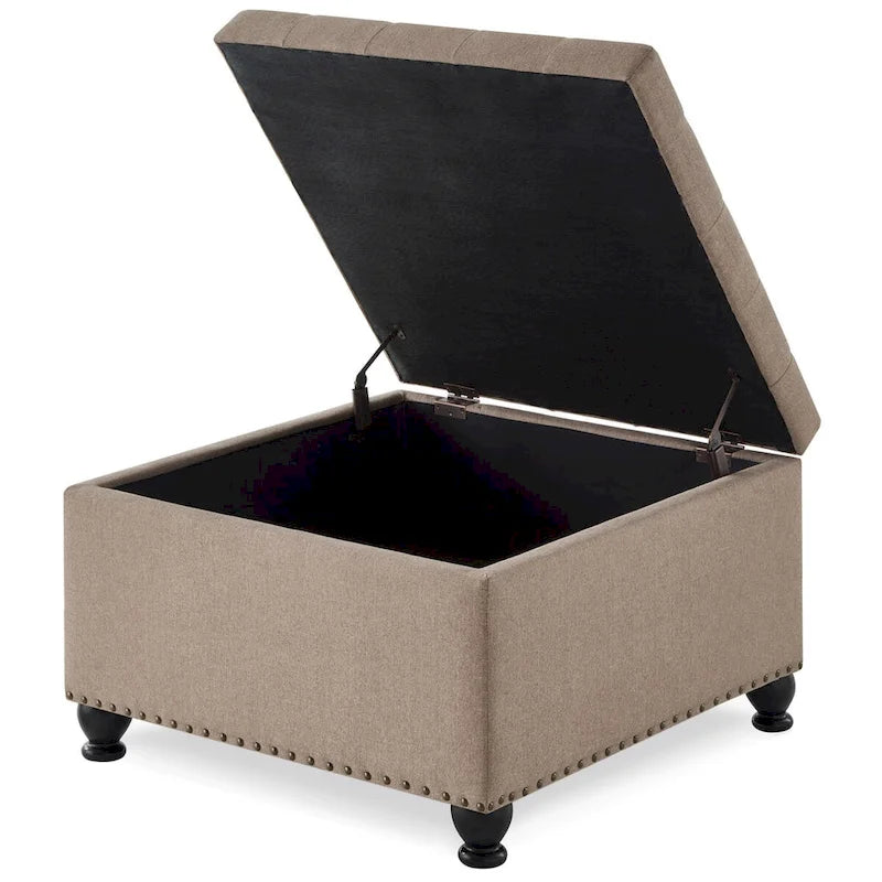 Large Square Storage Ottoman Upholstered Button Tufted Coffee Table - 30W x 30D x 18H.