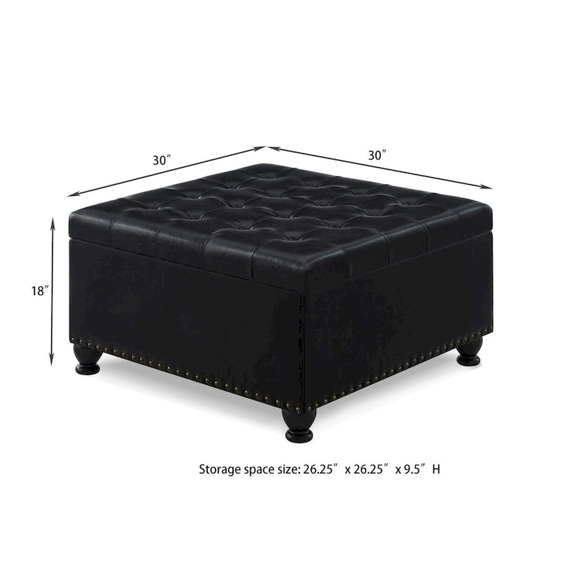 Large Square Storage Ottoman Upholstered Button Tufted Coffee Table - 30W x 30D x 18H.
