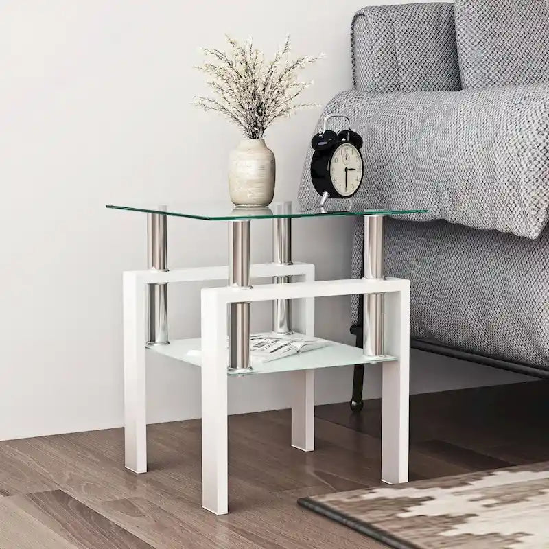Modern Tempered Glass Tea Table Coffee Table End Table Square Table - 17.72L x 17.72 W x 20.5 H,
