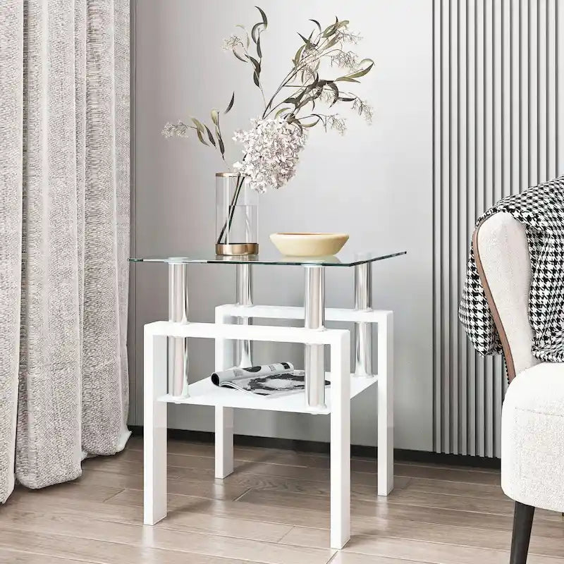 Modern Tempered Glass Tea Table Coffee Table End Table Square Table - 17.72L x 17.72 W x 20.5 H,