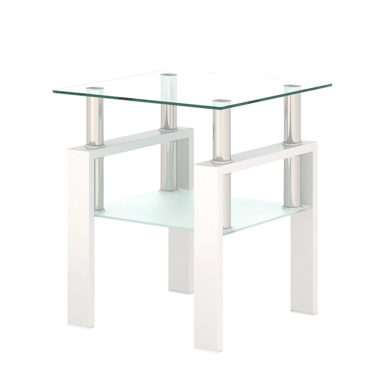 Modern Tempered Glass Tea Table Coffee Table End Table Square Table - 17.72L x 17.72 W x 20.5 H,