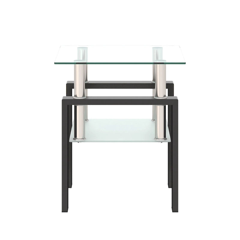 Modern Tempered Glass Tea Table Coffee Table End Table Square Table - 17.72L x 17.72 W x 20.5 H,